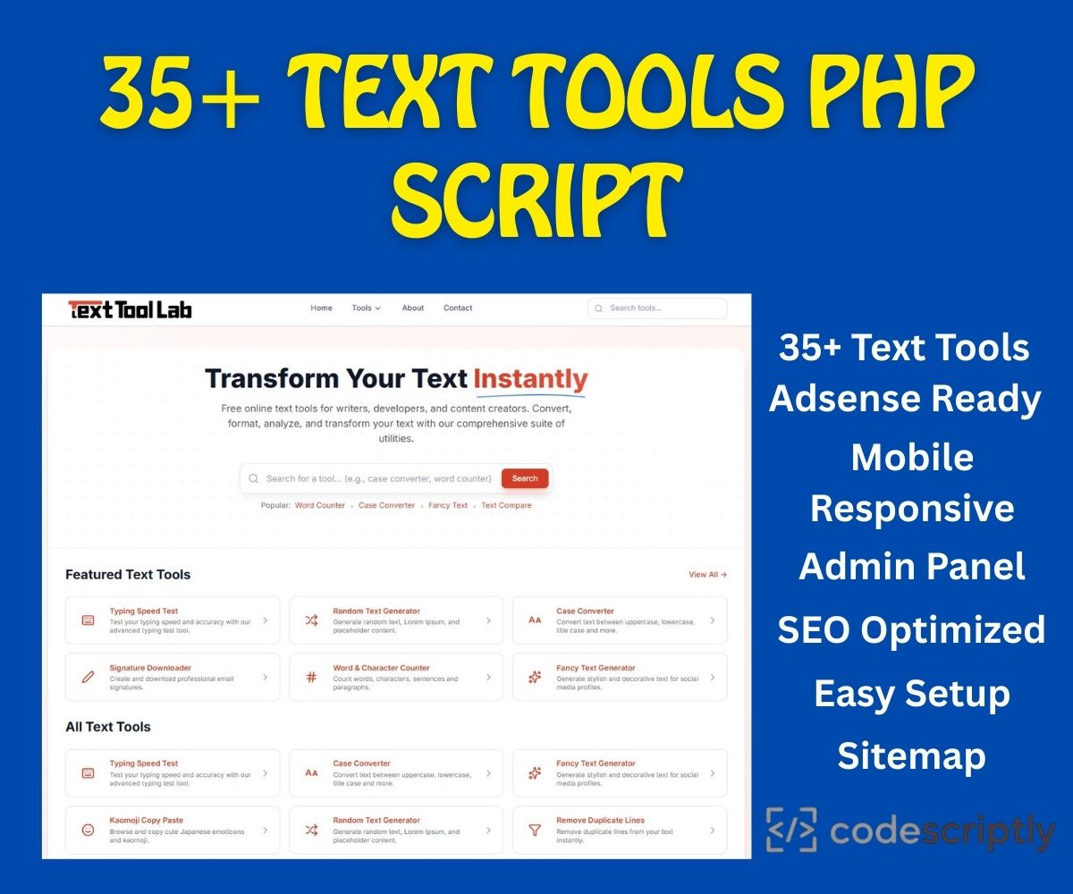 PHP Text Tool Script with Admin Panel